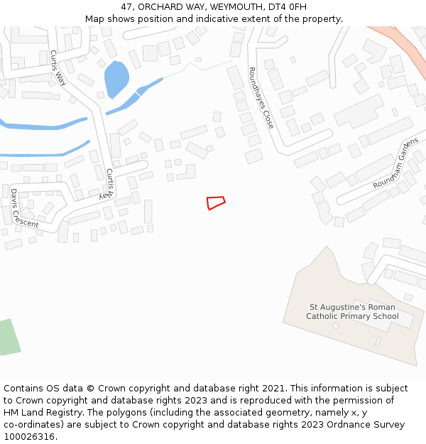 47, ORCHARD WAY, WEYMOUTH, DT4 0FH: Location map and indicative extent of plot