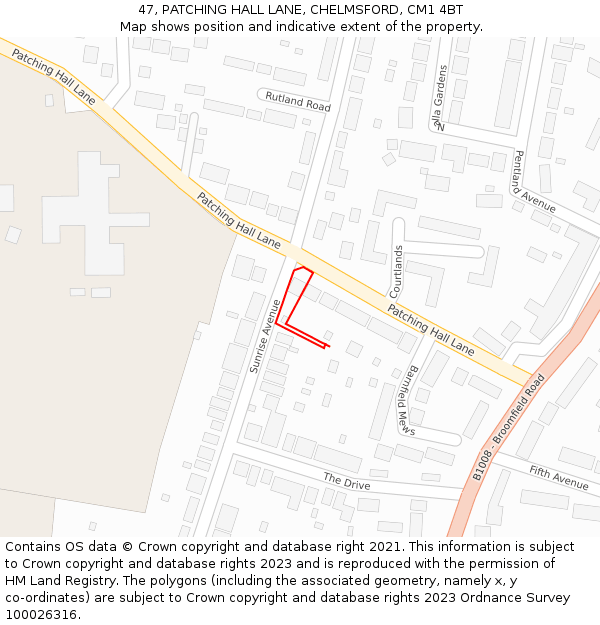47, PATCHING HALL LANE, CHELMSFORD, CM1 4BT: Location map and indicative extent of plot