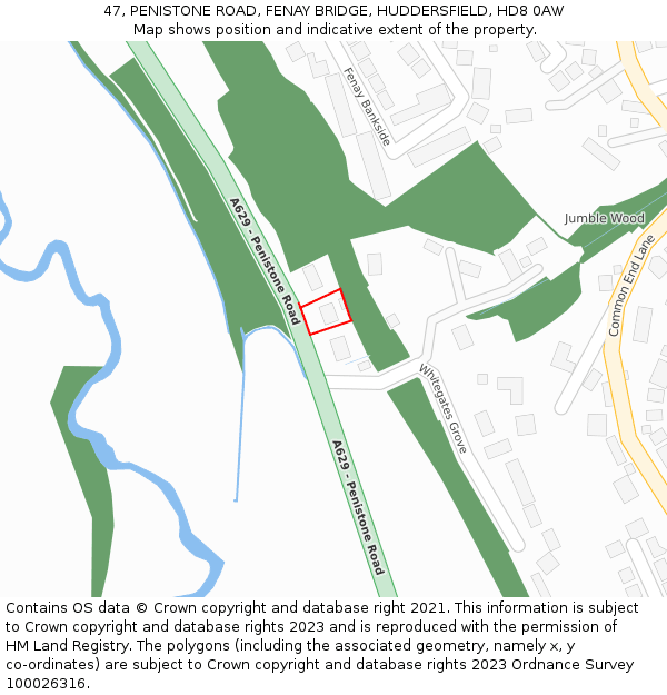 47, PENISTONE ROAD, FENAY BRIDGE, HUDDERSFIELD, HD8 0AW: Location map and indicative extent of plot