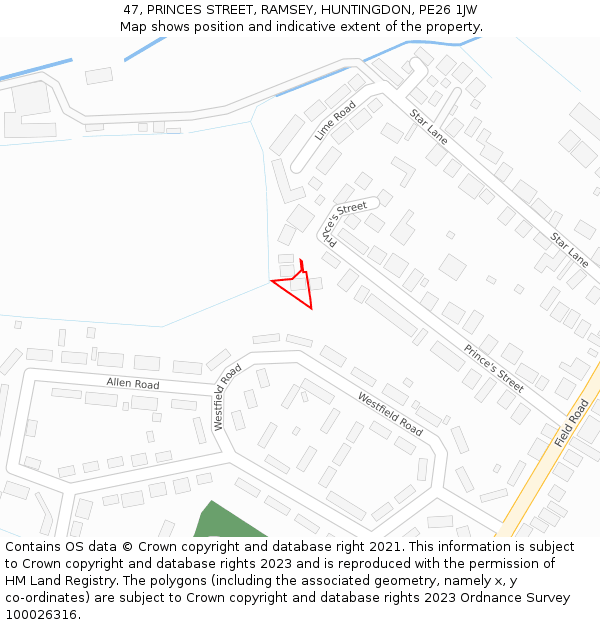 47, PRINCES STREET, RAMSEY, HUNTINGDON, PE26 1JW: Location map and indicative extent of plot