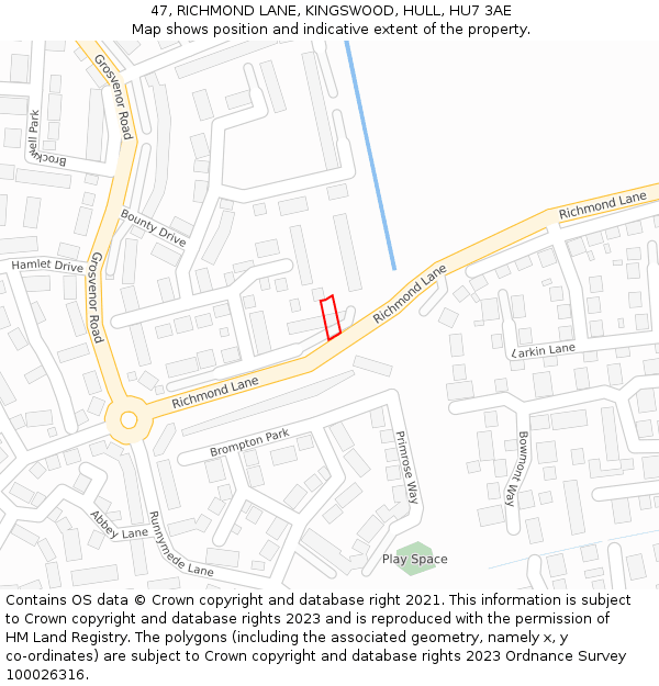 47, RICHMOND LANE, KINGSWOOD, HULL, HU7 3AE: Location map and indicative extent of plot