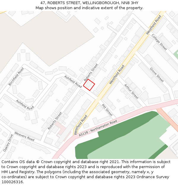 47, ROBERTS STREET, WELLINGBOROUGH, NN8 3HY: Location map and indicative extent of plot