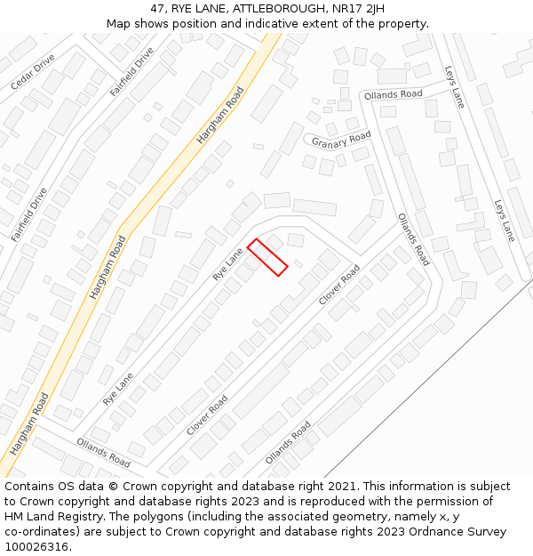 47, RYE LANE, ATTLEBOROUGH, NR17 2JH: Location map and indicative extent of plot