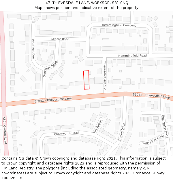 47, THIEVESDALE LANE, WORKSOP, S81 0NQ: Location map and indicative extent of plot