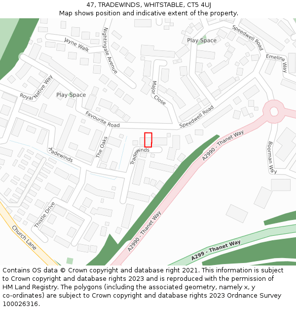 47, TRADEWINDS, WHITSTABLE, CT5 4UJ: Location map and indicative extent of plot