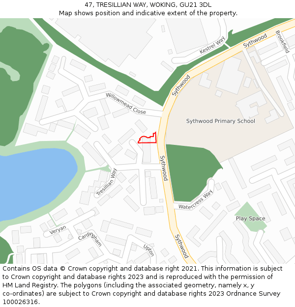 47, TRESILLIAN WAY, WOKING, GU21 3DL: Location map and indicative extent of plot