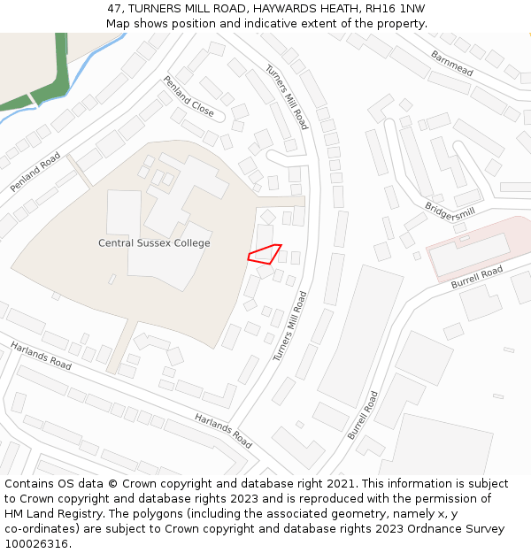 47, TURNERS MILL ROAD, HAYWARDS HEATH, RH16 1NW: Location map and indicative extent of plot