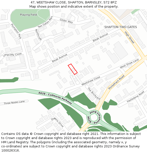 47, WEETSHAW CLOSE, SHAFTON, BARNSLEY, S72 8PZ: Location map and indicative extent of plot