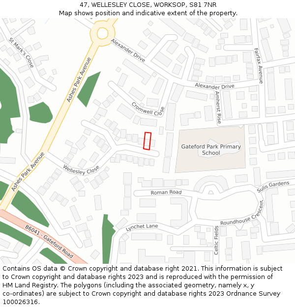 47, WELLESLEY CLOSE, WORKSOP, S81 7NR: Location map and indicative extent of plot