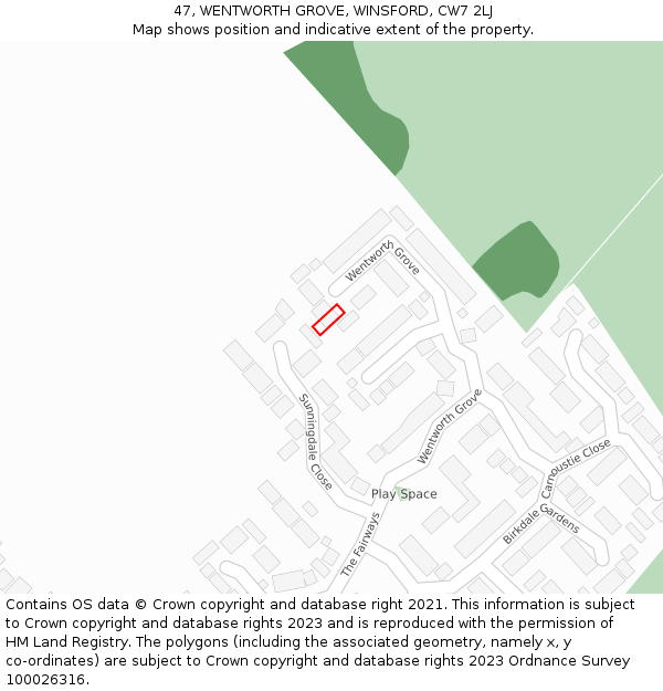 47, WENTWORTH GROVE, WINSFORD, CW7 2LJ: Location map and indicative extent of plot