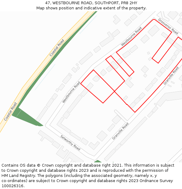 47, WESTBOURNE ROAD, SOUTHPORT, PR8 2HY: Location map and indicative extent of plot