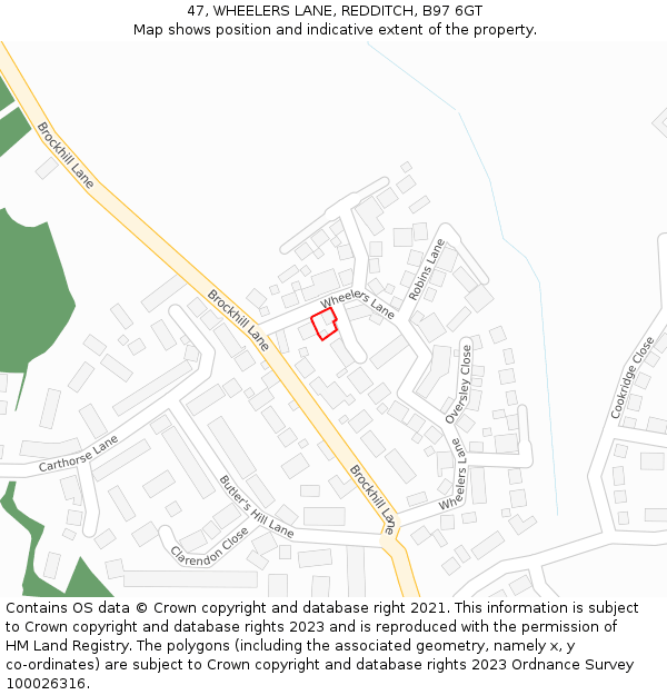 47, WHEELERS LANE, REDDITCH, B97 6GT: Location map and indicative extent of plot