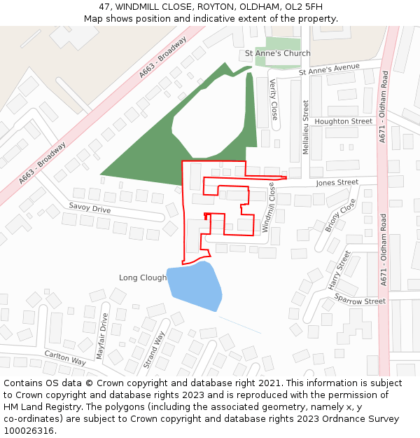 47, WINDMILL CLOSE, ROYTON, OLDHAM, OL2 5FH: Location map and indicative extent of plot