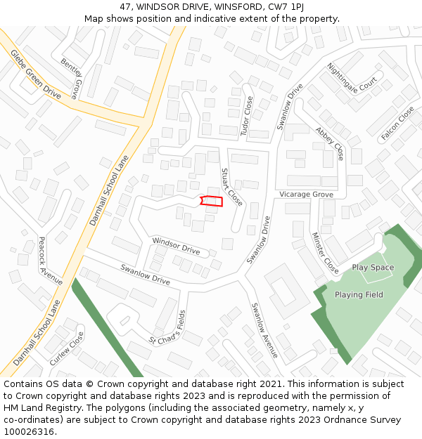 47, WINDSOR DRIVE, WINSFORD, CW7 1PJ: Location map and indicative extent of plot