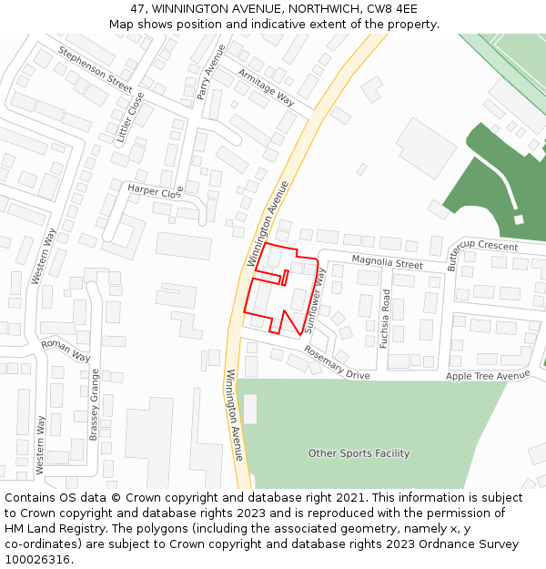 47, WINNINGTON AVENUE, NORTHWICH, CW8 4EE: Location map and indicative extent of plot