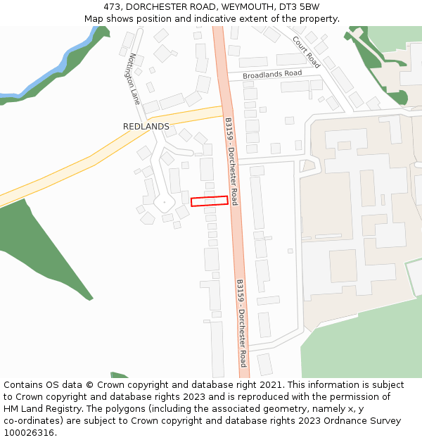 473, DORCHESTER ROAD, WEYMOUTH, DT3 5BW: Location map and indicative extent of plot