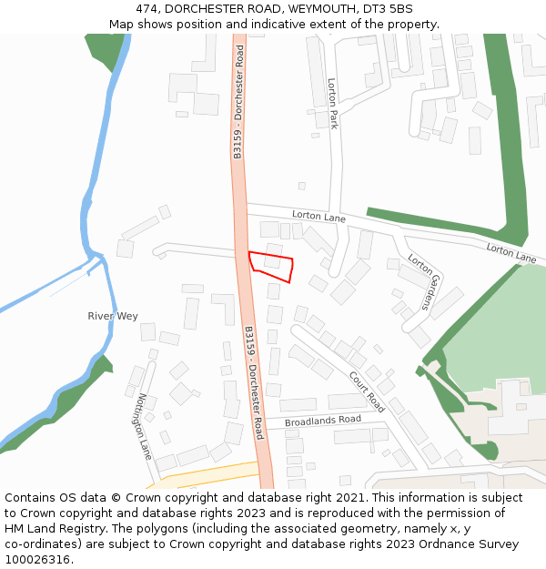 474, DORCHESTER ROAD, WEYMOUTH, DT3 5BS: Location map and indicative extent of plot