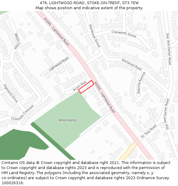 476, LIGHTWOOD ROAD, STOKE-ON-TRENT, ST3 7EW: Location map and indicative extent of plot