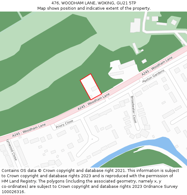476, WOODHAM LANE, WOKING, GU21 5TP: Location map and indicative extent of plot