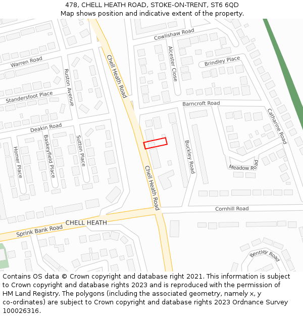 478, CHELL HEATH ROAD, STOKE-ON-TRENT, ST6 6QD: Location map and indicative extent of plot