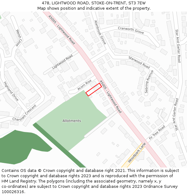 478, LIGHTWOOD ROAD, STOKE-ON-TRENT, ST3 7EW: Location map and indicative extent of plot