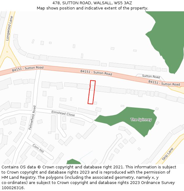 478, SUTTON ROAD, WALSALL, WS5 3AZ: Location map and indicative extent of plot