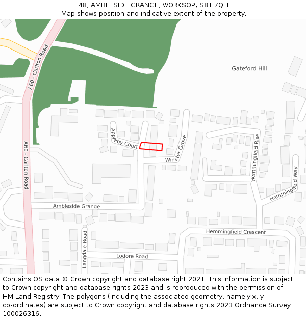 48, AMBLESIDE GRANGE, WORKSOP, S81 7QH: Location map and indicative extent of plot