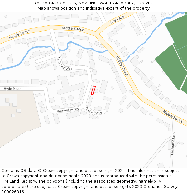 48, BARNARD ACRES, NAZEING, WALTHAM ABBEY, EN9 2LZ: Location map and indicative extent of plot