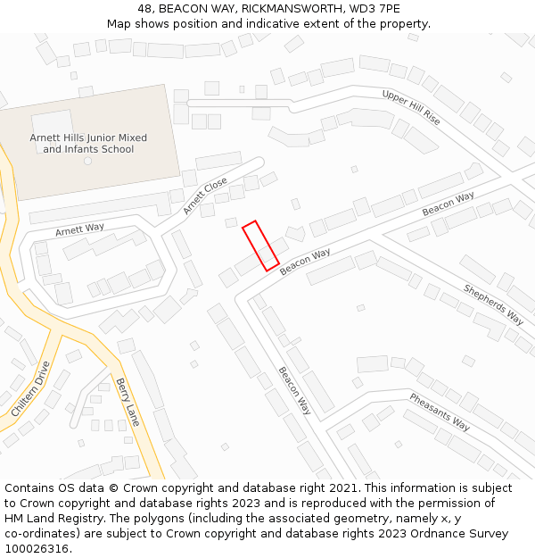 48, BEACON WAY, RICKMANSWORTH, WD3 7PE: Location map and indicative extent of plot