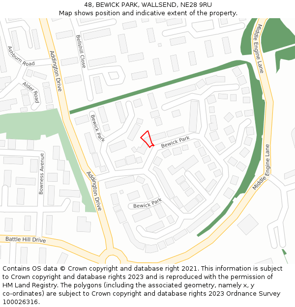 48, BEWICK PARK, WALLSEND, NE28 9RU: Location map and indicative extent of plot