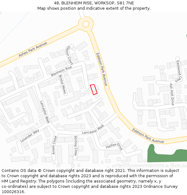 48, BLENHEIM RISE, WORKSOP, S81 7NE: Location map and indicative extent of plot