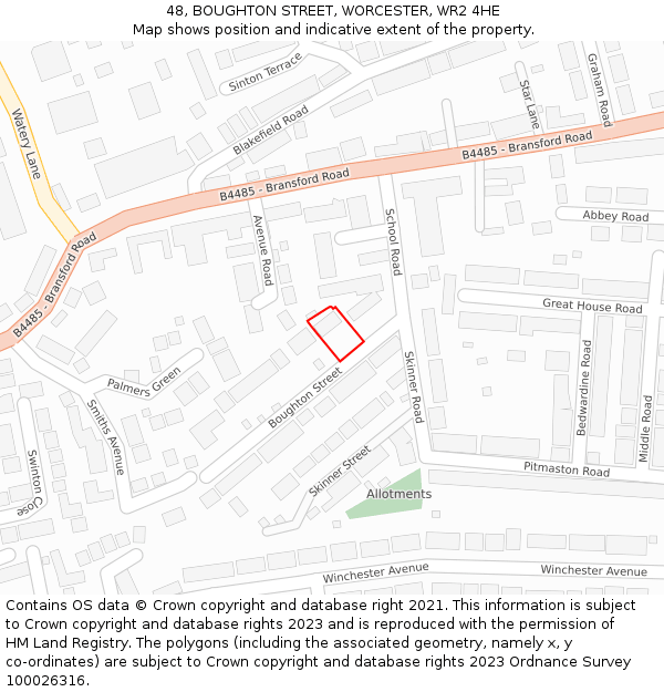 48, BOUGHTON STREET, WORCESTER, WR2 4HE: Location map and indicative extent of plot