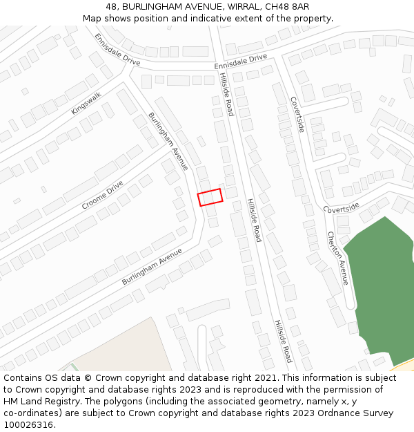 48, BURLINGHAM AVENUE, WIRRAL, CH48 8AR: Location map and indicative extent of plot