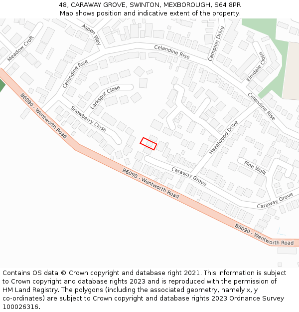 48, CARAWAY GROVE, SWINTON, MEXBOROUGH, S64 8PR: Location map and indicative extent of plot