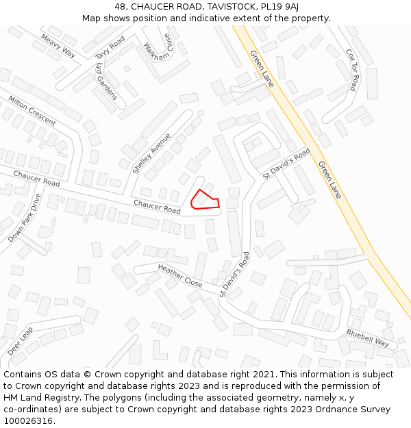 48, CHAUCER ROAD, TAVISTOCK, PL19 9AJ: Location map and indicative extent of plot