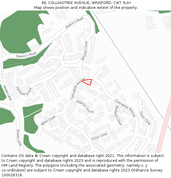 48, COLLINGTREE AVENUE, WINSFORD, CW7 3UH: Location map and indicative extent of plot