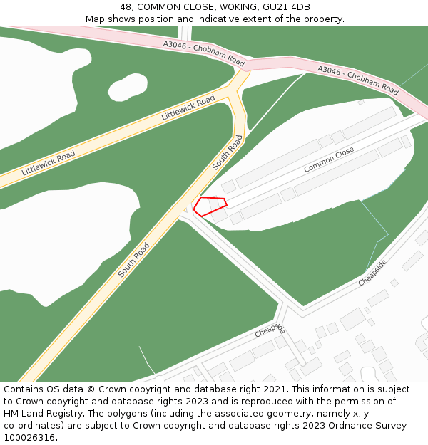 48, COMMON CLOSE, WOKING, GU21 4DB: Location map and indicative extent of plot