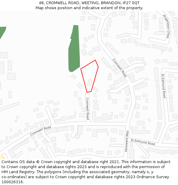 48, CROMWELL ROAD, WEETING, BRANDON, IP27 0QT: Location map and indicative extent of plot