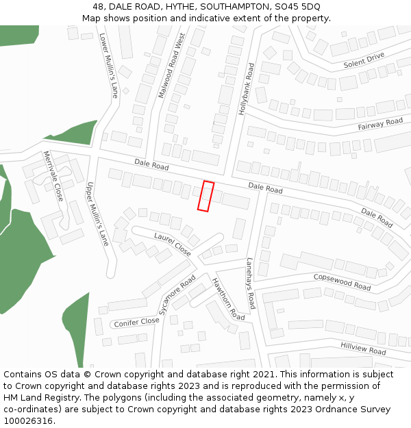 48, DALE ROAD, HYTHE, SOUTHAMPTON, SO45 5DQ: Location map and indicative extent of plot