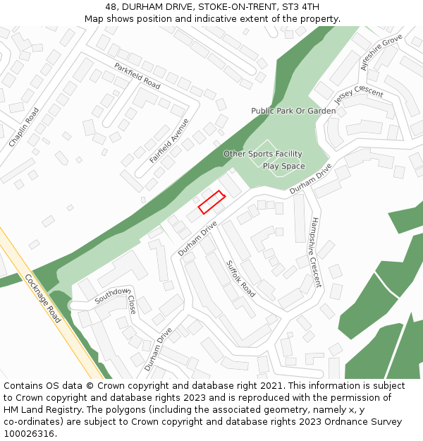 48, DURHAM DRIVE, STOKE-ON-TRENT, ST3 4TH: Location map and indicative extent of plot