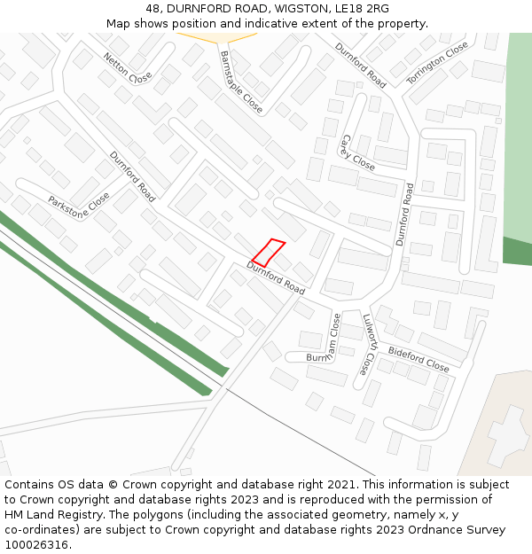 48, DURNFORD ROAD, WIGSTON, LE18 2RG: Location map and indicative extent of plot