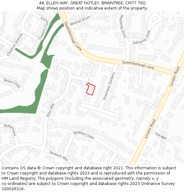 48, ELLEN WAY, GREAT NOTLEY, BRAINTREE, CM77 7XG: Location map and indicative extent of plot