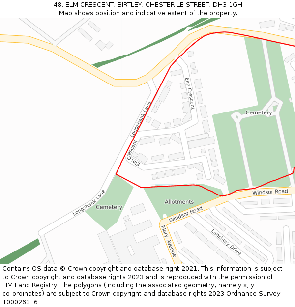 48, ELM CRESCENT, BIRTLEY, CHESTER LE STREET, DH3 1GH: Location map and indicative extent of plot