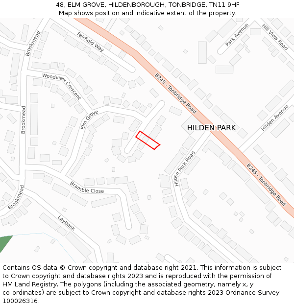 48, ELM GROVE, HILDENBOROUGH, TONBRIDGE, TN11 9HF: Location map and indicative extent of plot