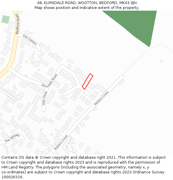 48, ELMSDALE ROAD, WOOTTON, BEDFORD, MK43 9JN: Location map and indicative extent of plot