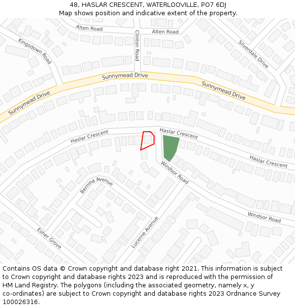 48, HASLAR CRESCENT, WATERLOOVILLE, PO7 6DJ: Location map and indicative extent of plot