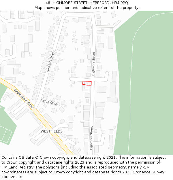 48, HIGHMORE STREET, HEREFORD, HR4 9PQ: Location map and indicative extent of plot