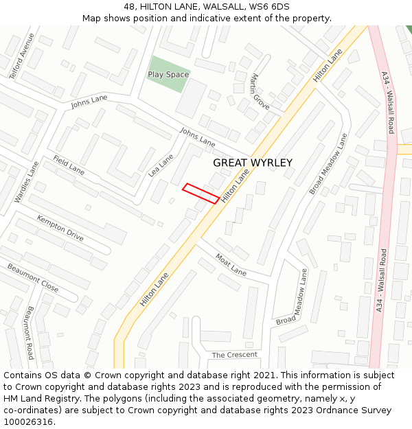 48, HILTON LANE, WALSALL, WS6 6DS: Location map and indicative extent of plot