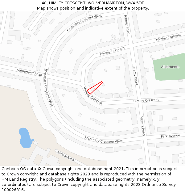 48, HIMLEY CRESCENT, WOLVERHAMPTON, WV4 5DE: Location map and indicative extent of plot