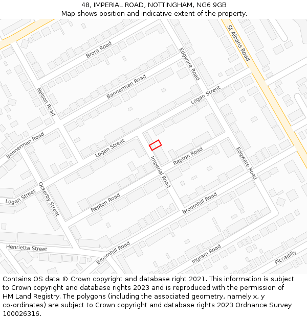 48, IMPERIAL ROAD, NOTTINGHAM, NG6 9GB: Location map and indicative extent of plot